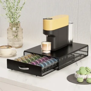 Suporte Cápsulas Café com Gaveta – Organizador Metálico para 30 Cápsulas