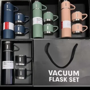 Garrafa Térmica 500ml com 3 Xícaras – Inox com Isolamento a Vácuo e Tampa Caneca