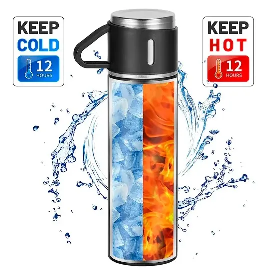 Garrafa Térmica 500ml com 3 Xícaras – Inox com Isolamento a Vácuo e Tampa Caneca - Imagem 6