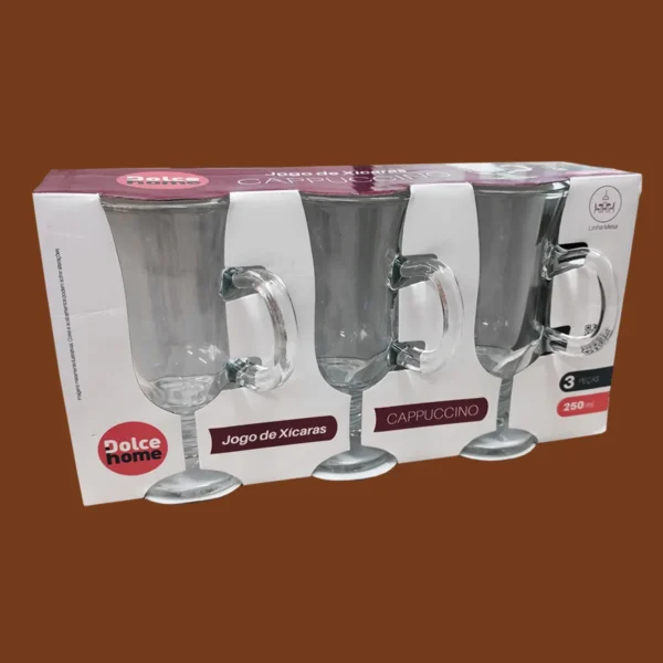 Canecas Vidro Cappuccino Chá Café 250ml Conjunto 3 Pçs - Imagem 12