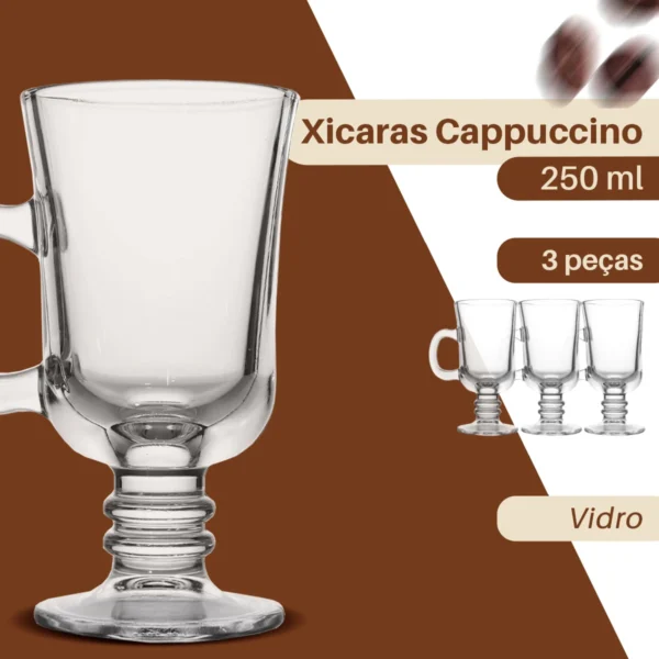 Canecas Vidro Cappuccino Chá Café 250ml Conjunto 3 Pçs - Imagem 8