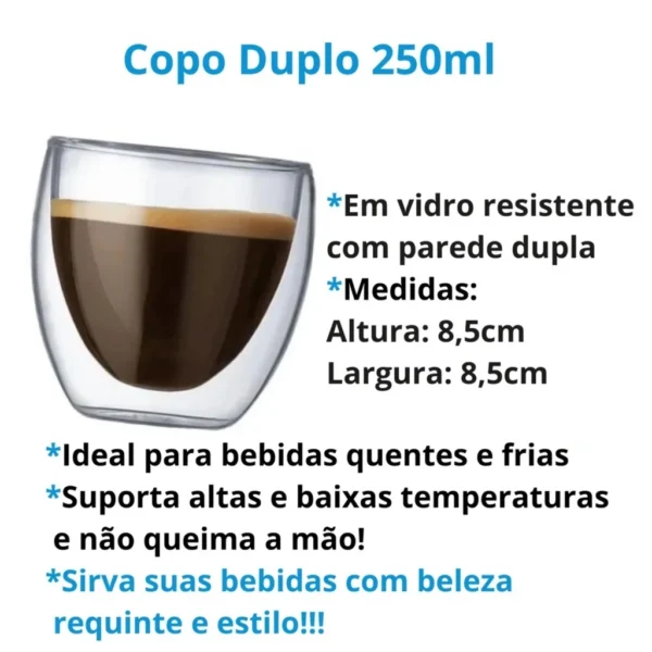 Copo duplo de vidro 250 ml para café chá de água - Imagem 3