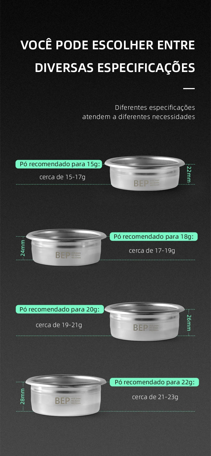 Cesta de filtro de café expresso MHW-3BOMBER 12/15/18/20/22g - Imagem 21