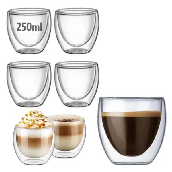 Copo duplo de vidro 250 ml para café chá de água - Imagem 5